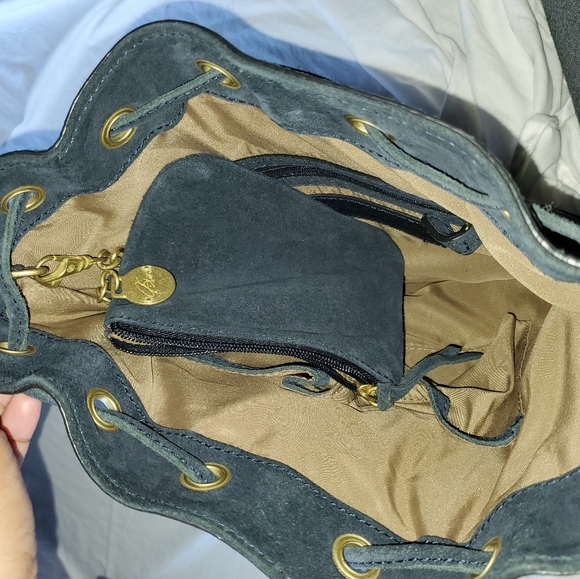 Rachel Roy & Jessica Stam Navy Leather Bucket Bag with Bronze-Gold - Picture 11 of 11